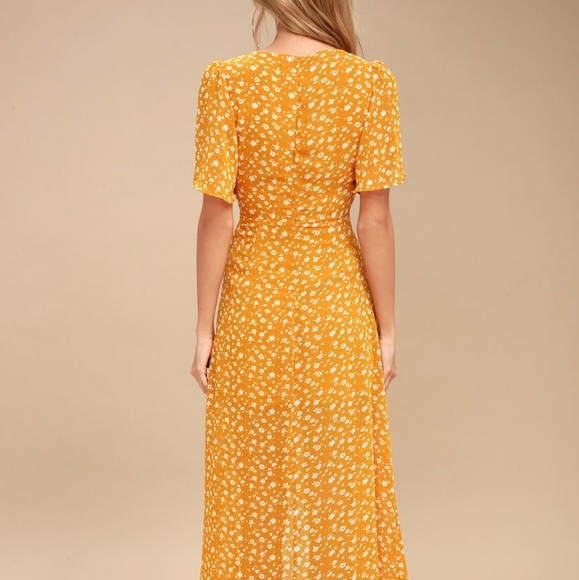 Lulu's Yellow Flowy Floral Midi Dress with Slit - Picture 4 of 13